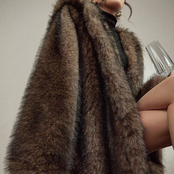 Brown Casual Women's Hooded Long Faux Fur Coat - Picture 6 of 10